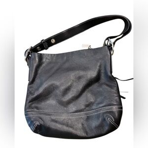 Coach Black Leather Bag with White Stitching